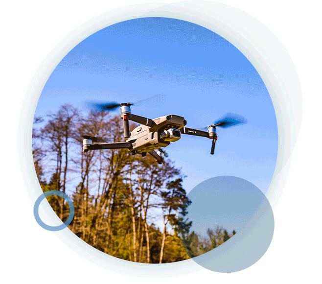 A circular gif of an airborne drone during RUAS drone training.