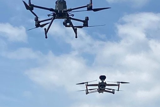 A Mavic 2 and M300 drone flying in the air compliments the CAA RPAS / UAS related documentation.